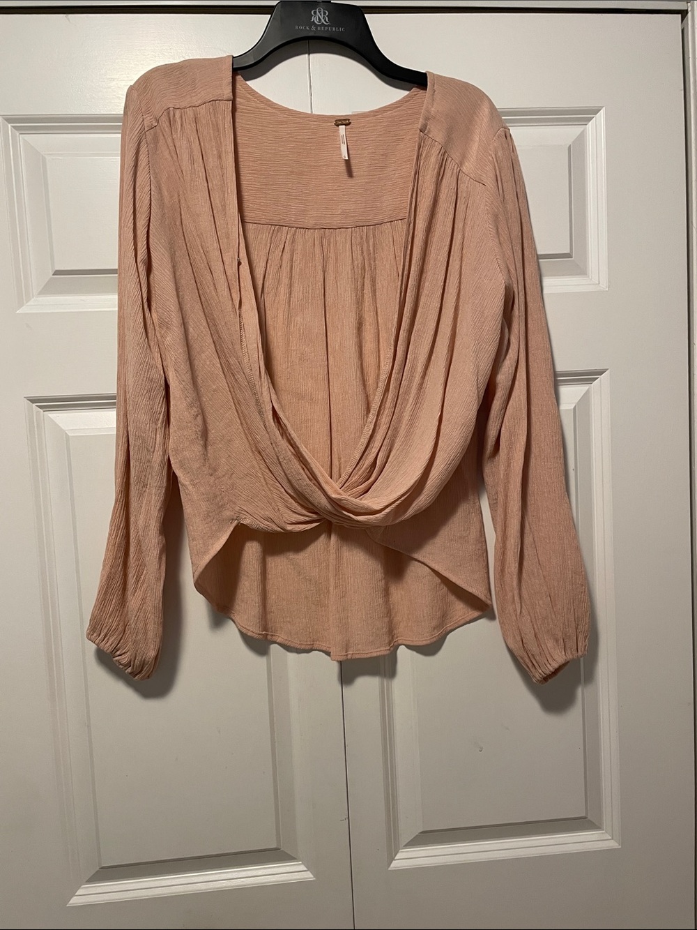 Free People Blush Peach Drape Front Long Sleeve Top